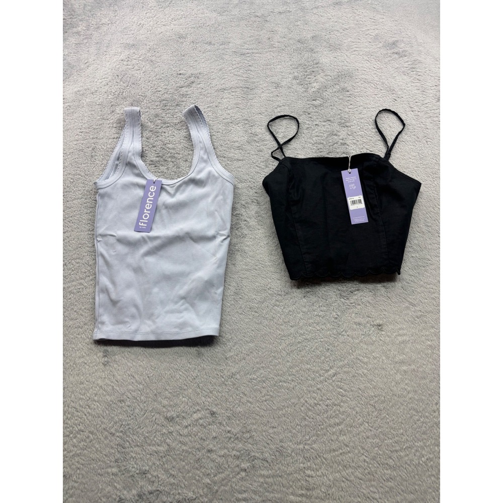 Florence by Mills Womens S Blue Ribbed Tank and Black‎ Scalloped Cami Bundle NWT